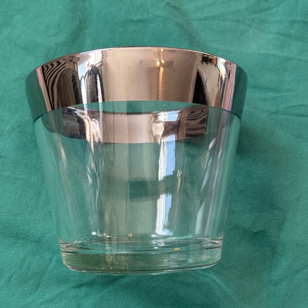 Silver Rim mid century ice glass barware 5” tall thick glass